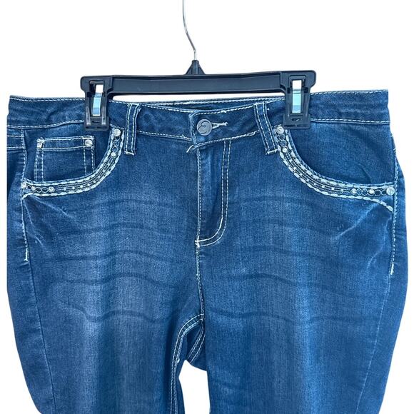 Earl Mid-Rise Straight Leg  Gem Embellished Jeans Size 10 in Blue - Picture 3 of 7